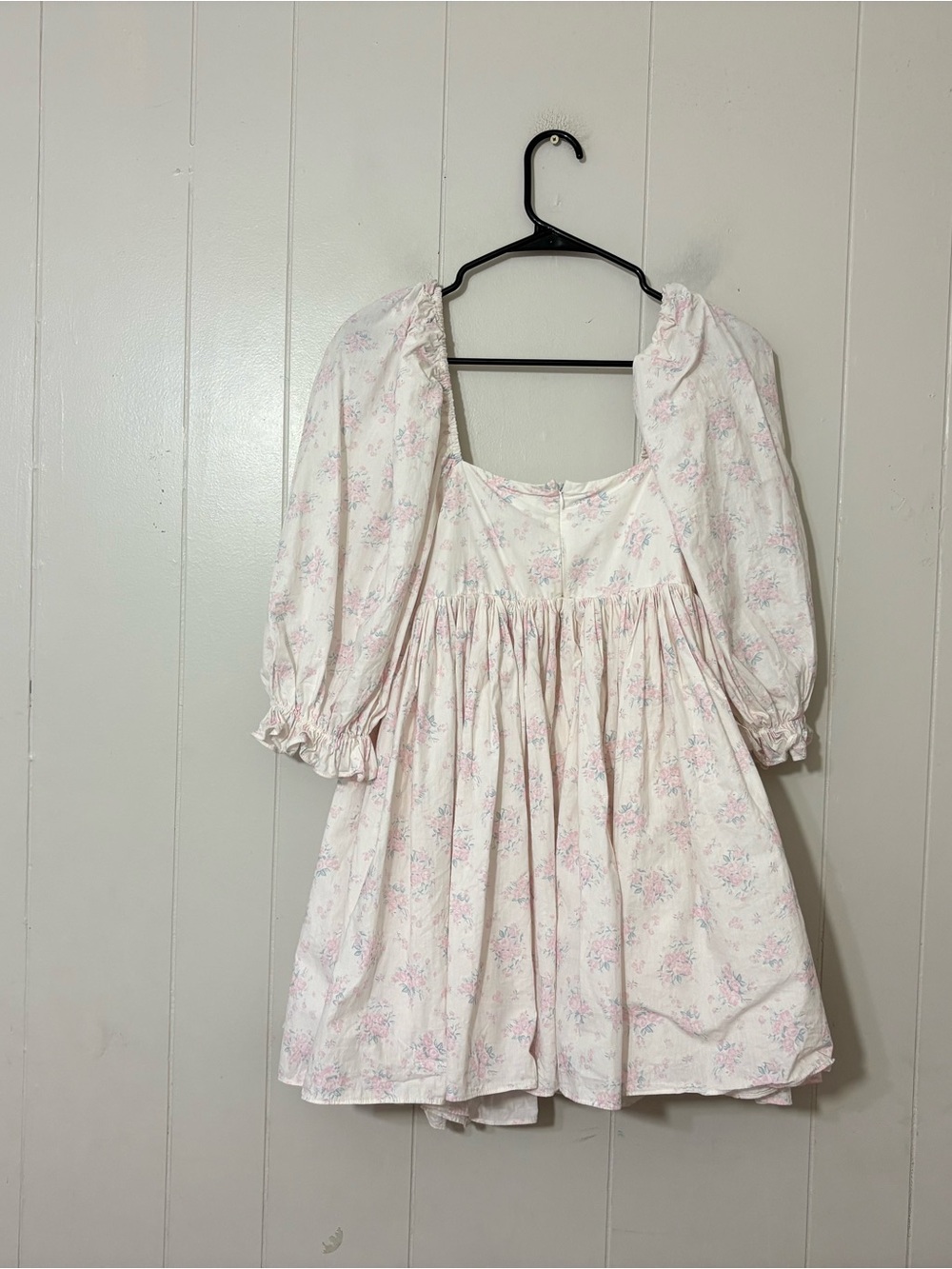 Mable Floral Puff Sleeve Square Neck Mini Dress White Pink Cottagecore S - Picture 7 of 11